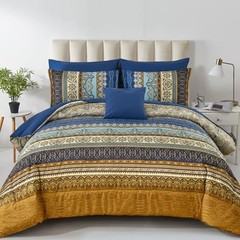 Boho Comforter Set 8 Pieces,Brown Blue Bohemian Comforter Queen Brown and Blue