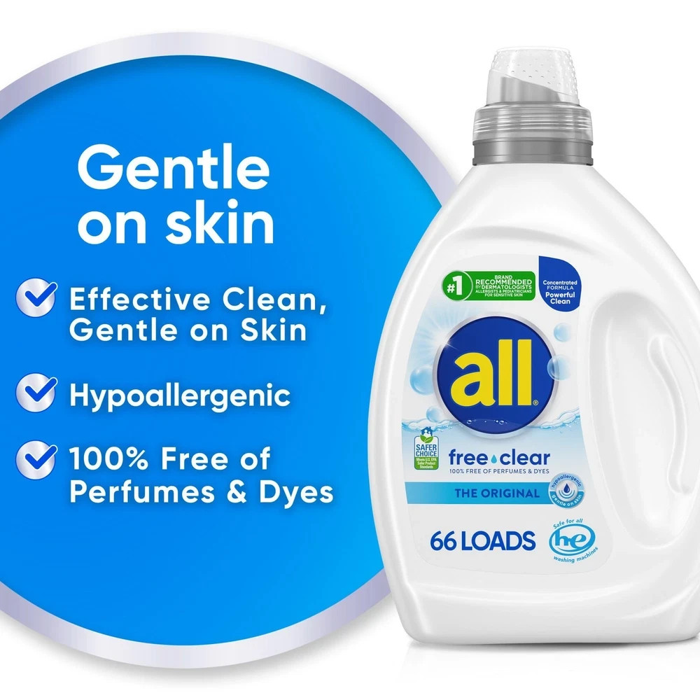 All Liquid Laundry Detergent Free Clear for Sensitive Skin Unscented 50oz gallery