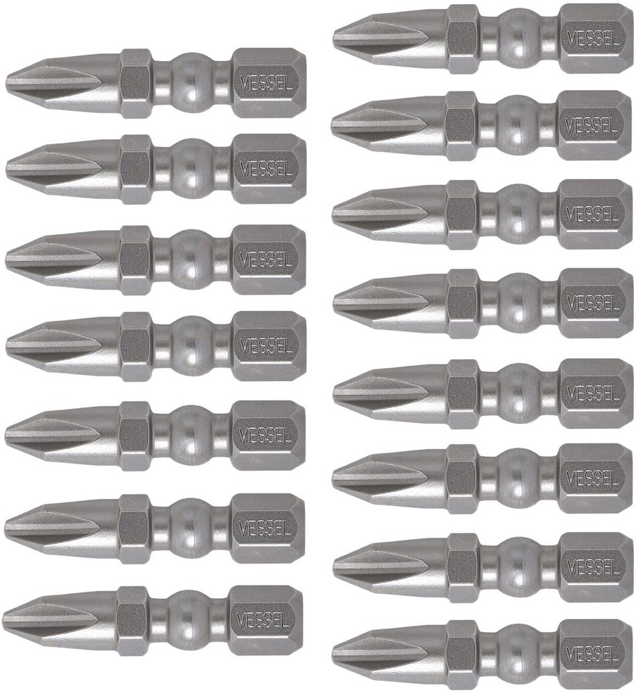 Vessel 15pc 1" Phillips P2 Insert Bits Impact Ready Made in JAPAN IBPH230P15T