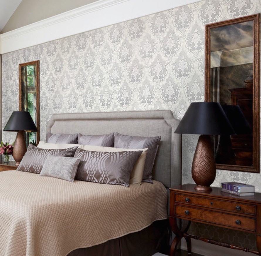 Wallpaper fabric pattern wallcovering textured white gray damask paste the wall gallery