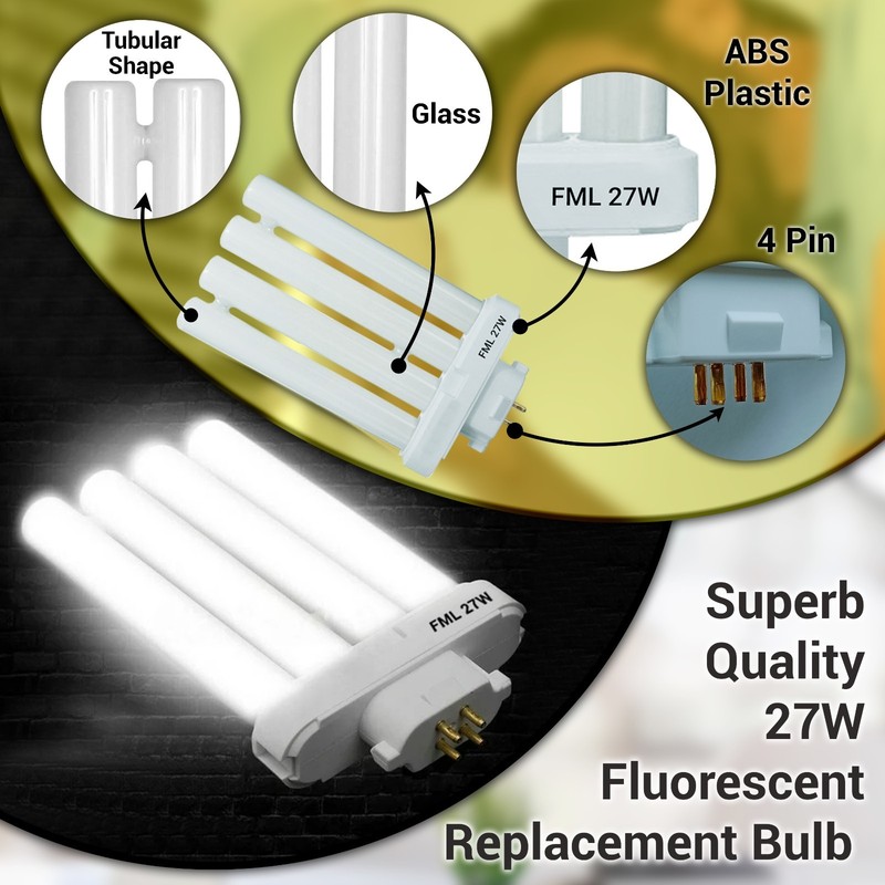 Compact Fluorescent CFL 27W Replacement Bulb GX10Q-4 4-Pin Base 6500K Daylight gallery