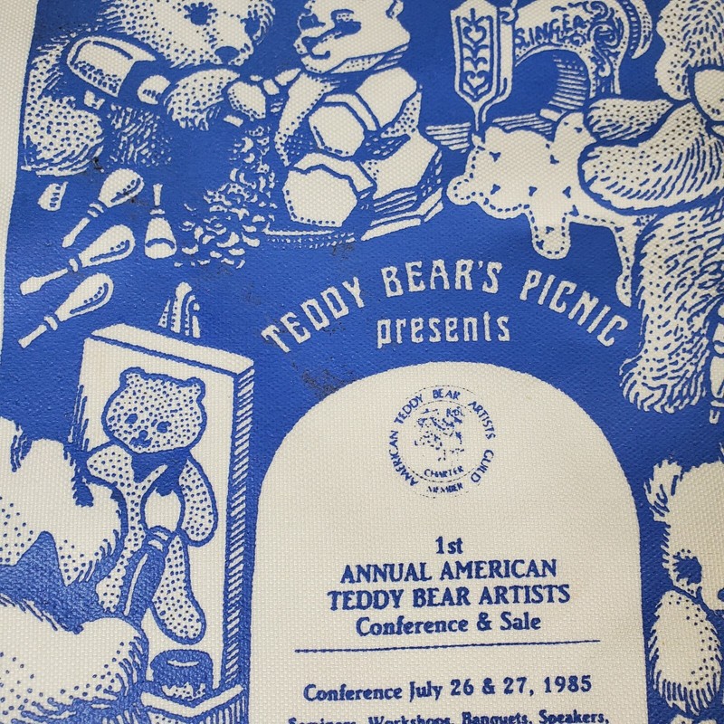 Vintage Tote Bag Teddy Bear Picnic American Artists Guild 1982 Crafted Heirlooms gallery
