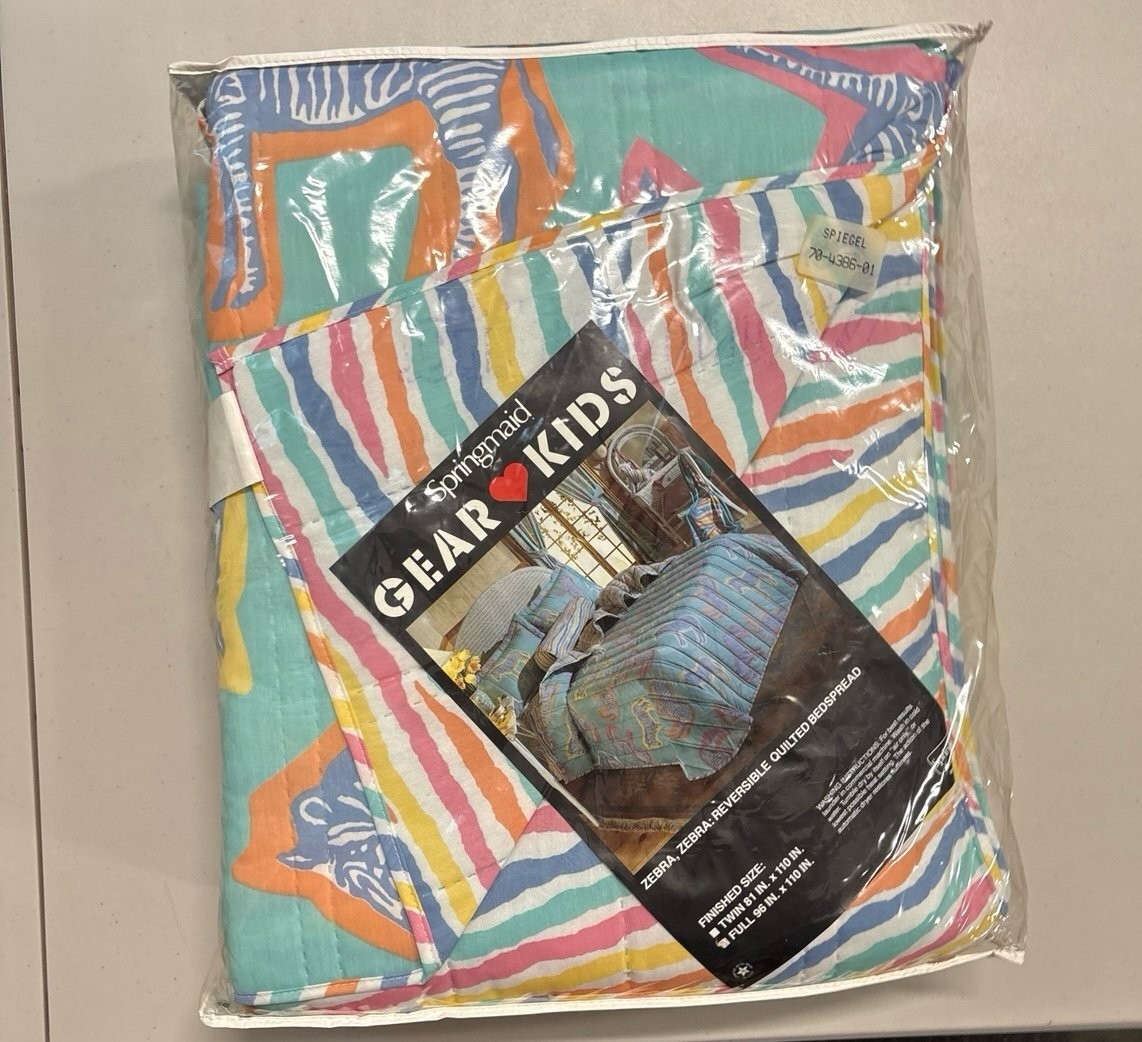 Springmaid Gear for Kids Zebra Full Reversible Quilted Bedspread Vintage 80s gallery