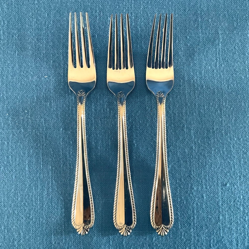 Hampton Silversmiths RENEE 3 Dinner Forks 8” Glossy Rope Edge Great Condition