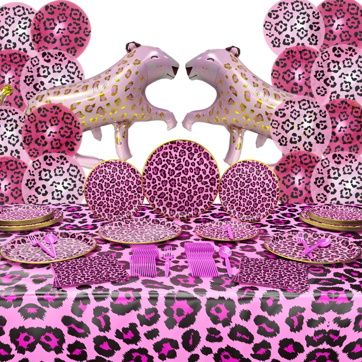Pink Leopard Deluxe Party Supplies Pack (124 Pieces for 16 Guests) - Cheetah gallery