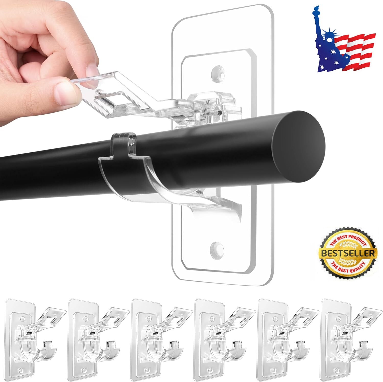 8PCS Nail Free Adjustable Curtain Rod Clip Brackets Self Adhesive Holder Hooks gallery