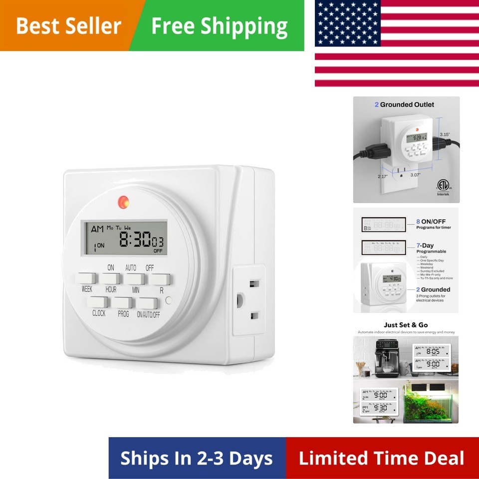 7 Day Heavy Duty Digital Programmable Timer - Dual Outlet-ULTRA-GROW by Planymax gallery
