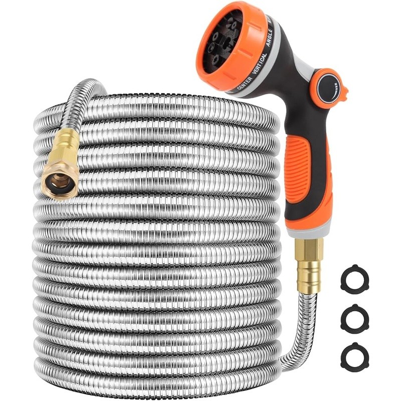 Durable Stainless Steel Garden Hose Kink Free W/ 10 Function Nozzle Leak Proof gallery