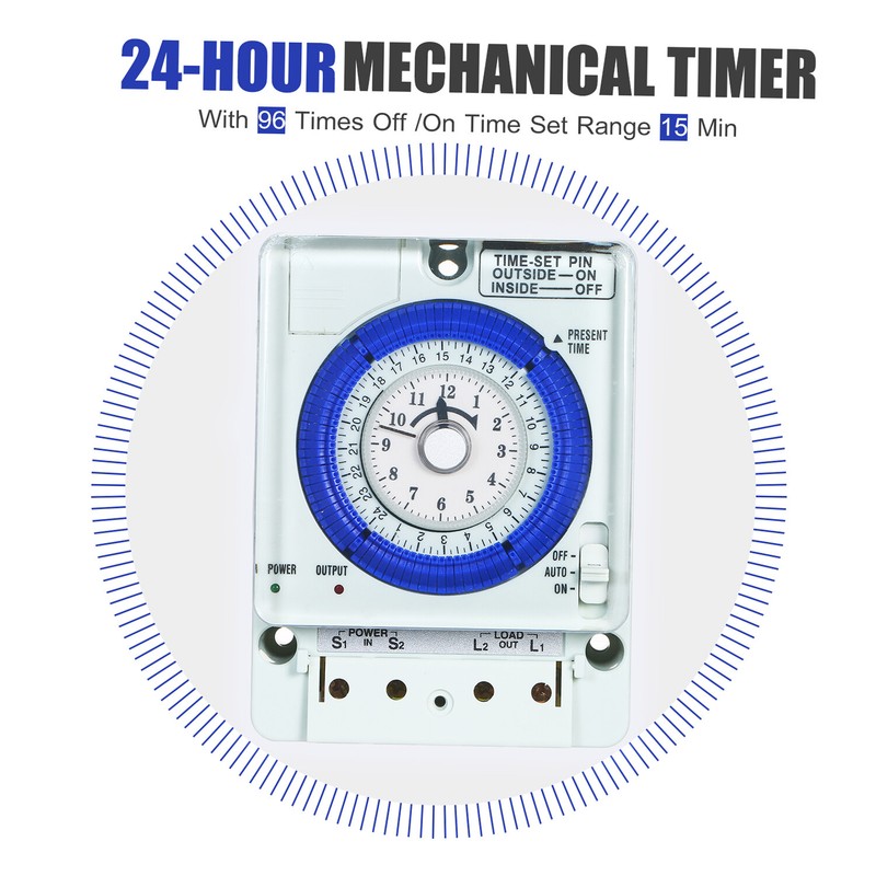 24-Hour Mechanical Timer with 15-Minute Intervals Push Pins Non S0O2 gallery