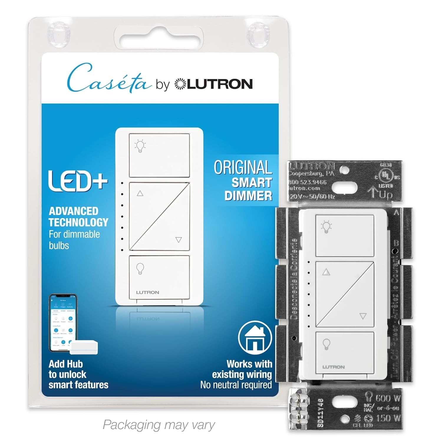 Lutron Caseta Original Smart Dimmer Switch (Lutron Smart Hub Required), for LED gallery