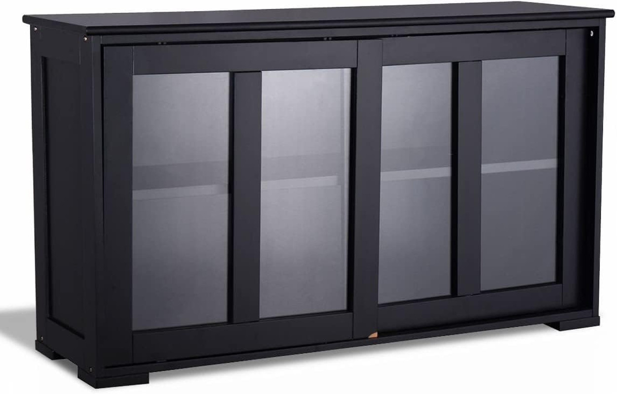 Elegant Black Stackable Storage Cabinet with Adjustable Shelves & Glass Doors gallery