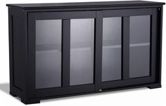 Elegant Black Stackable Storage Cabinet with Adjustable Shelves & Glass Doors