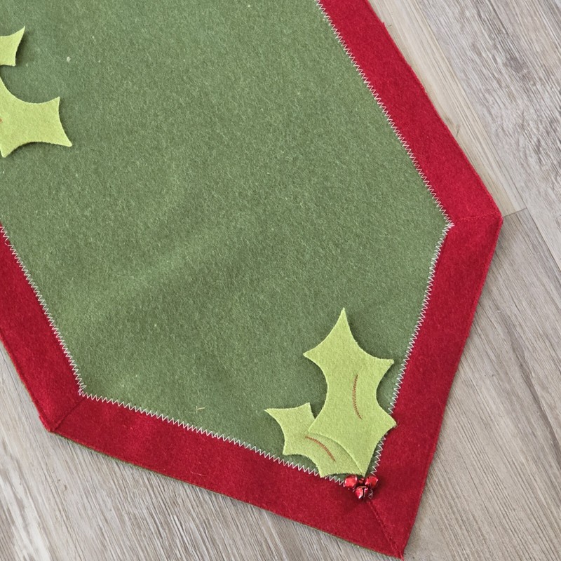 Wool Blend Table Runner Holly Berries Bells Leaves Green Christmas Embellished gallery