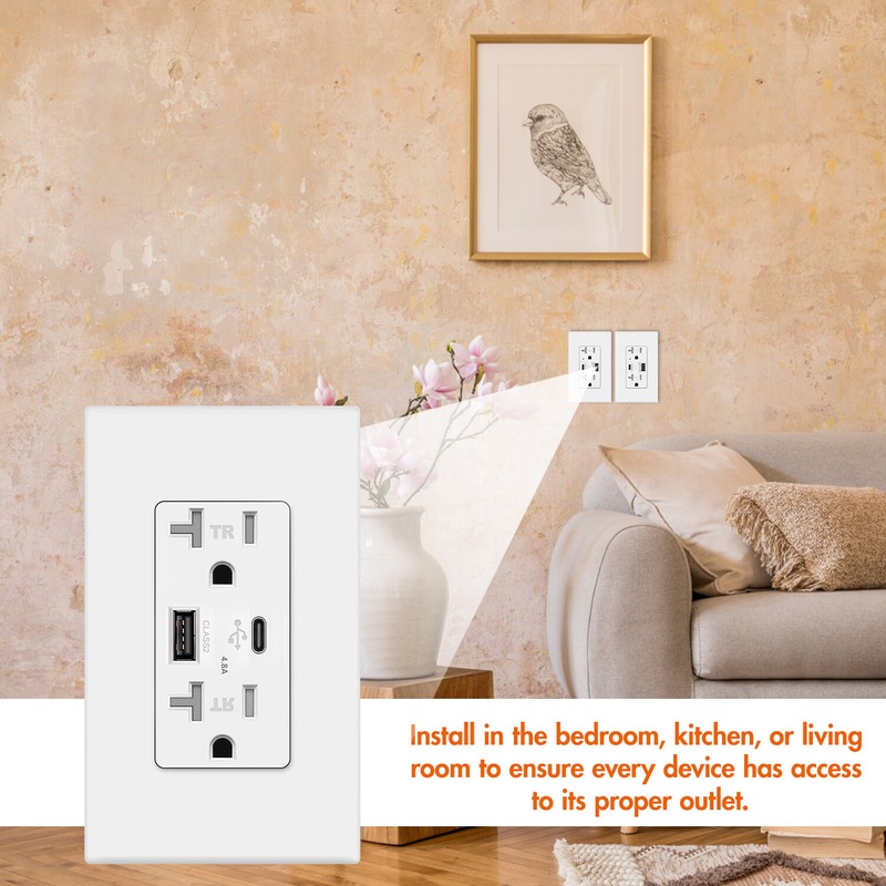USB Type C 4.8A Wall Outlet Dual High Speed Duplex Receptacle 20 Amp, Smart Fast gallery