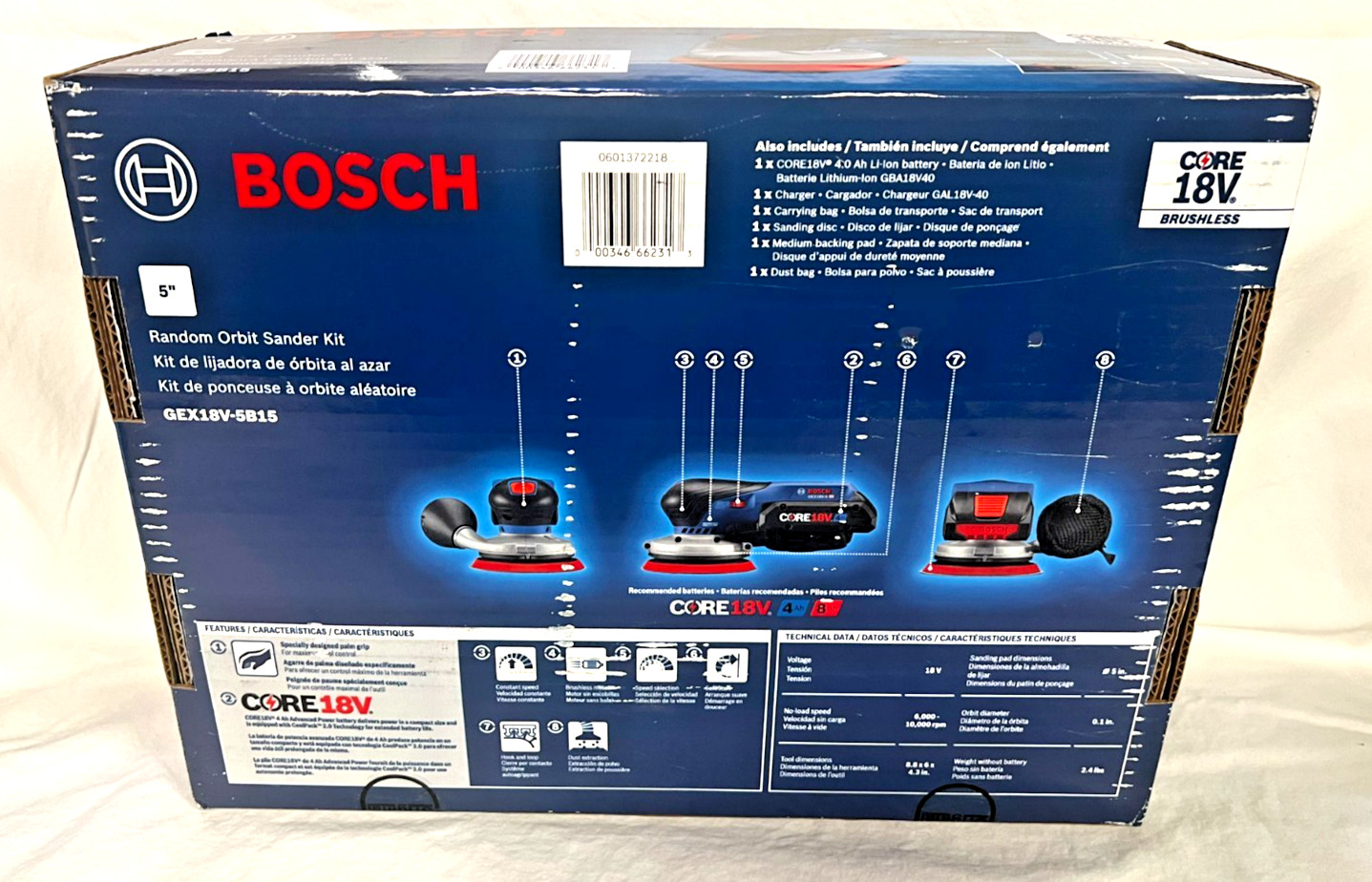 BOSCH 18V Brushless 5 In Random Orbit Sander Kit GEX18V-5B15 (NEW IN RETAIL BOX) gallery