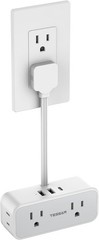 4 Outlet Extender Power Strip Flat Plug Extension Cord 3 USB (1 USB C）0.54ft