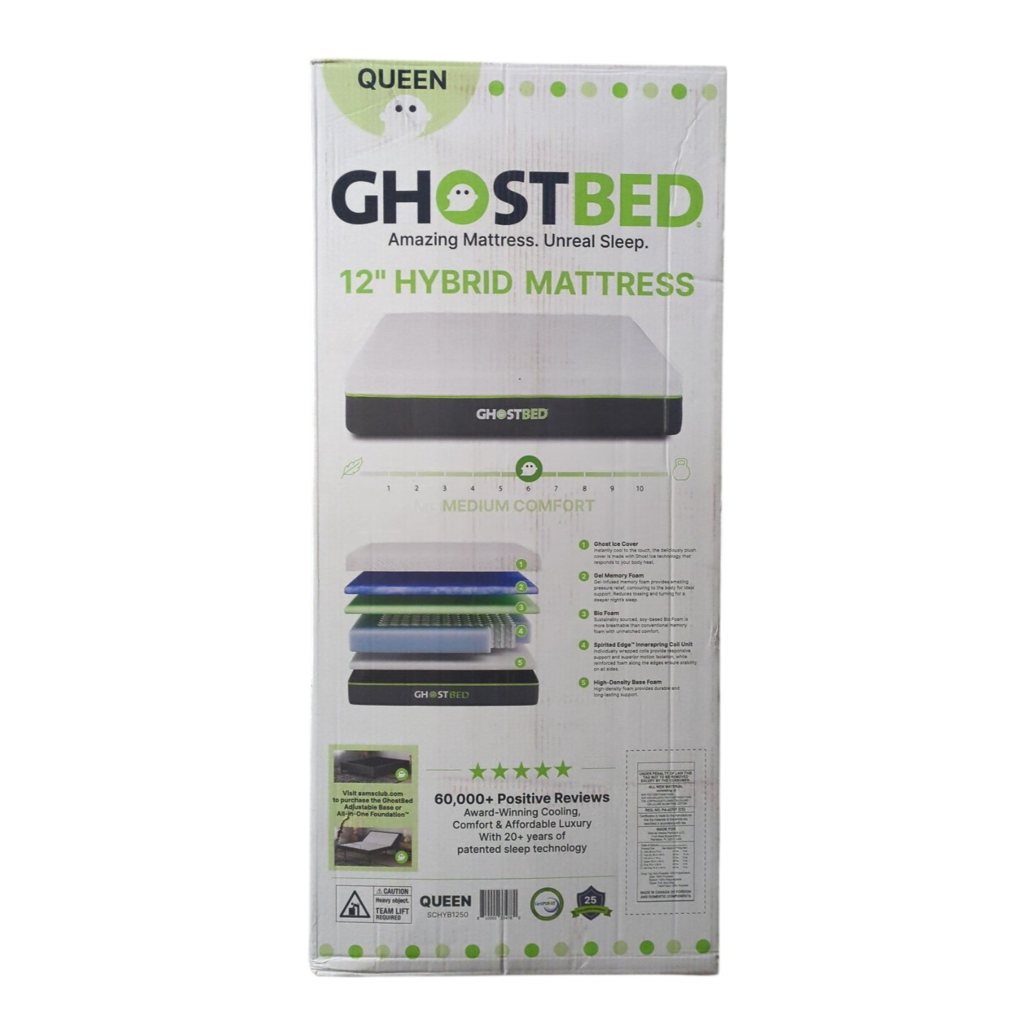 GhostBed Hybrid Gel Memory Foam & 6" Spring Mattress, Medium, Queen gallery