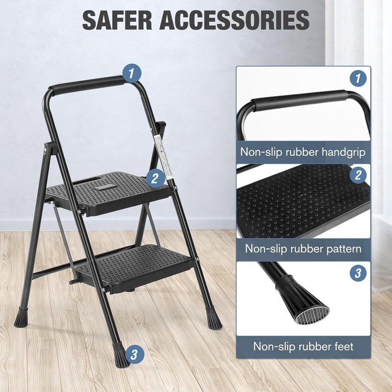 Outside 2 Step Ladder Folding Stool with Wide Anti-Slip Pedal 800lbs Heavy Duty gallery