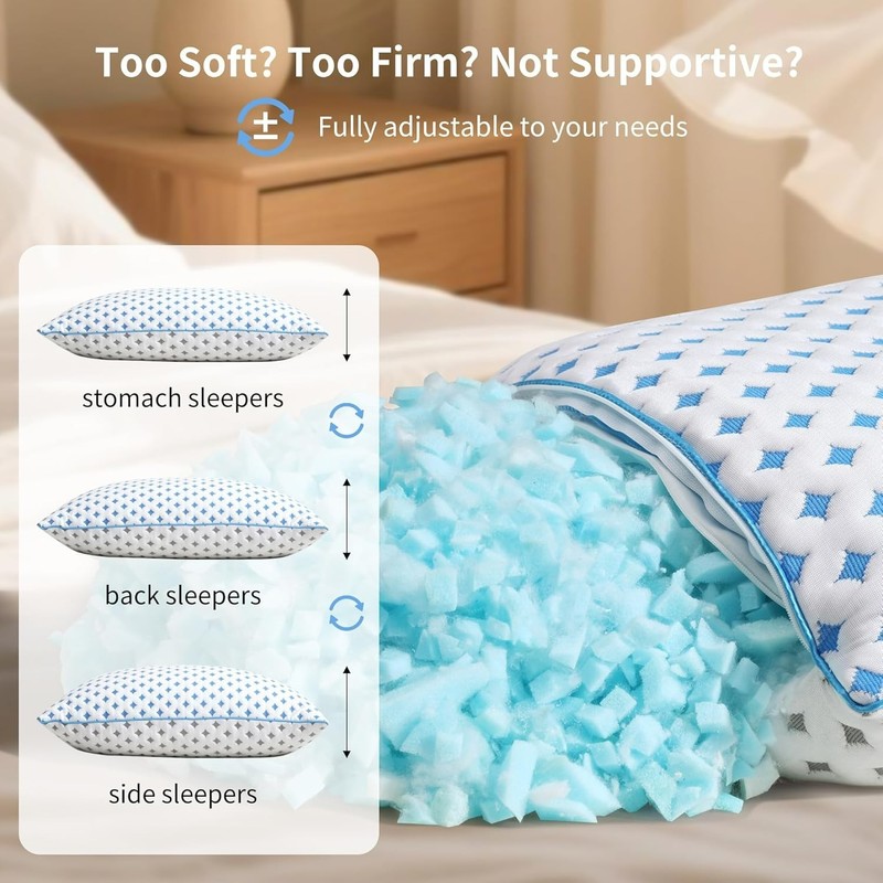 Adjustable Memory Foam Cooling Pillow – Standard Size, Firm Support & Breatha... gallery