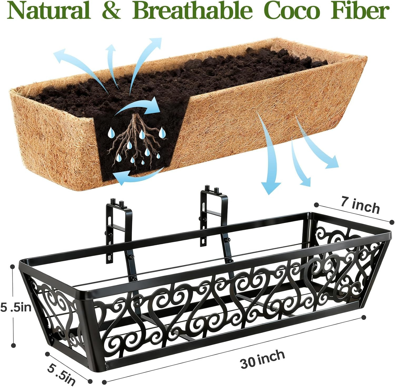 2 Pack 30 Inch Deck Railing Planter Box - Window Boxes Planters with Adjustable gallery