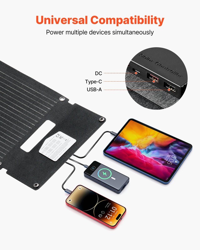Ultra-Light 30W Foldable Solar Panel, N-Type Mono, 24% Eff, IP65, -10°C to 65°C gallery