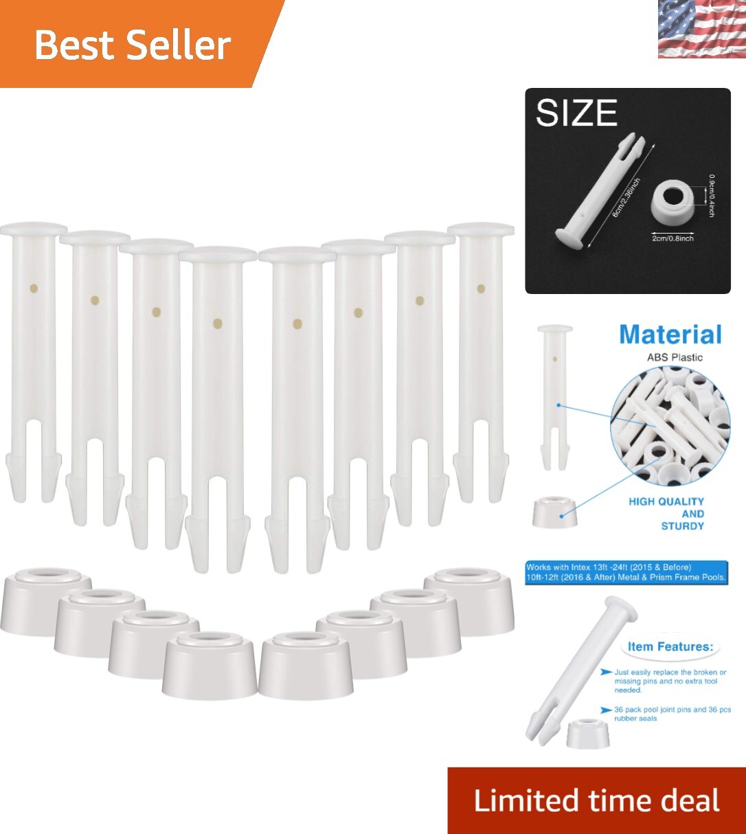 Reliable 36 Pcs ABS Pool Joint Pins & Seals - Compatible with Intex Pools gallery