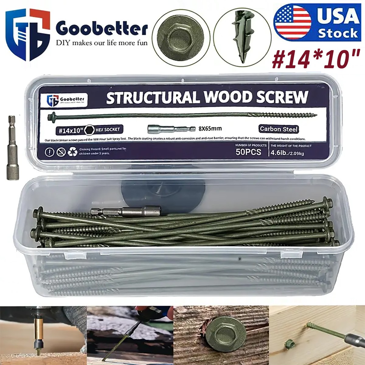 Heavy-Duty Green Timber Structural Wood Screws with Hex Socket 14*10" Extra Long gallery