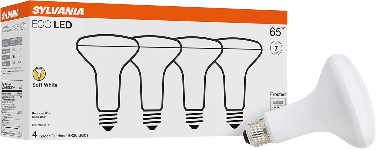 Sylvania ECO LED BR30 Light Bulb, 65W = 10W, Dimmable, Frosted Finish, 650 Lumen gallery