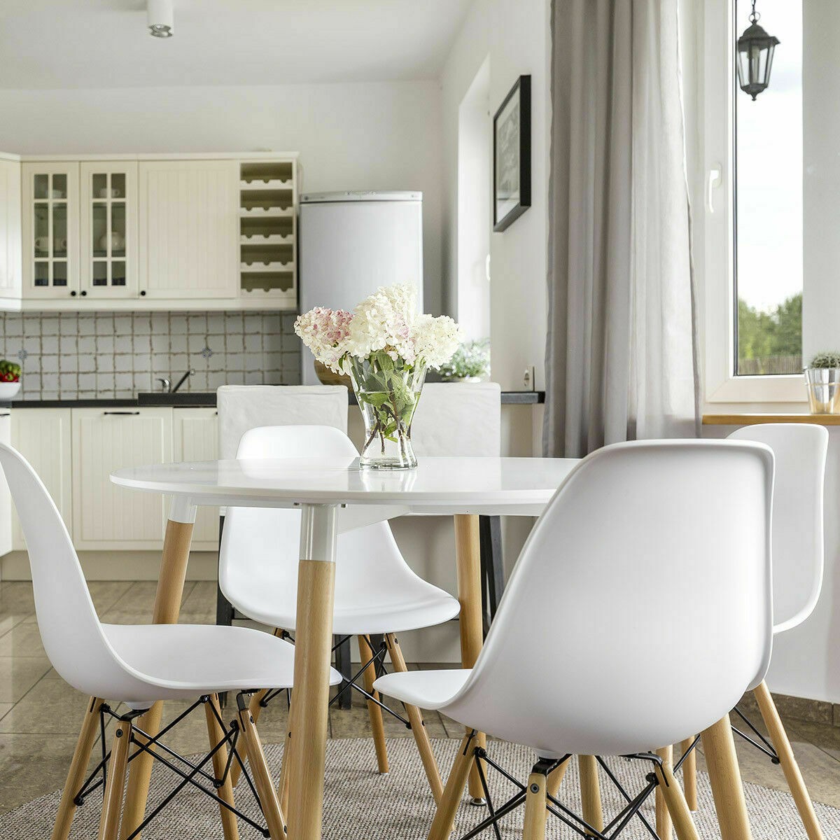 Topbuy 2 PCS Dining Chairs Modern Style W/ Linen Cushion Black/White/Blue gallery