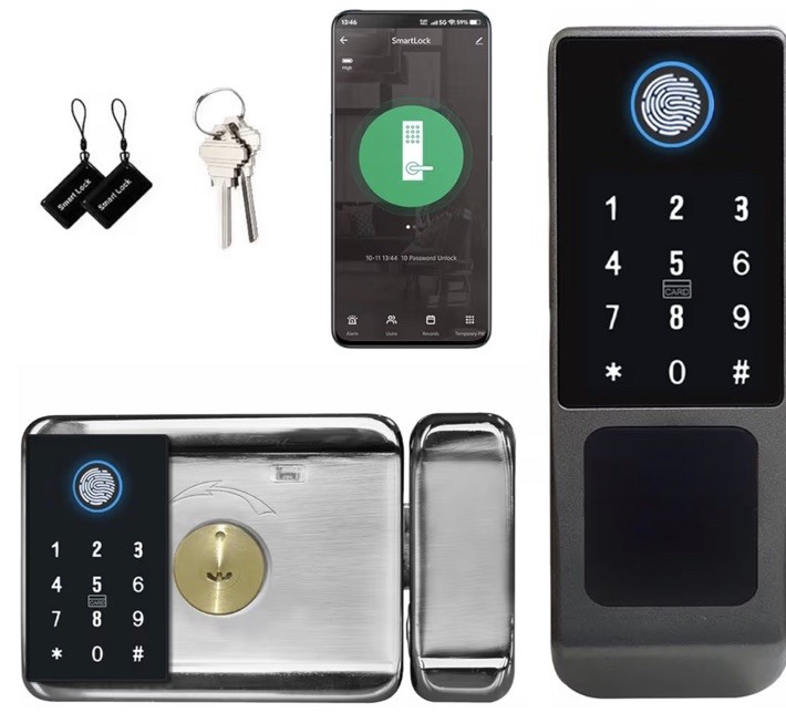 Fingerprint Smart Door Lock Keypad RFID App Compatible w/ Key & Key Fob gallery