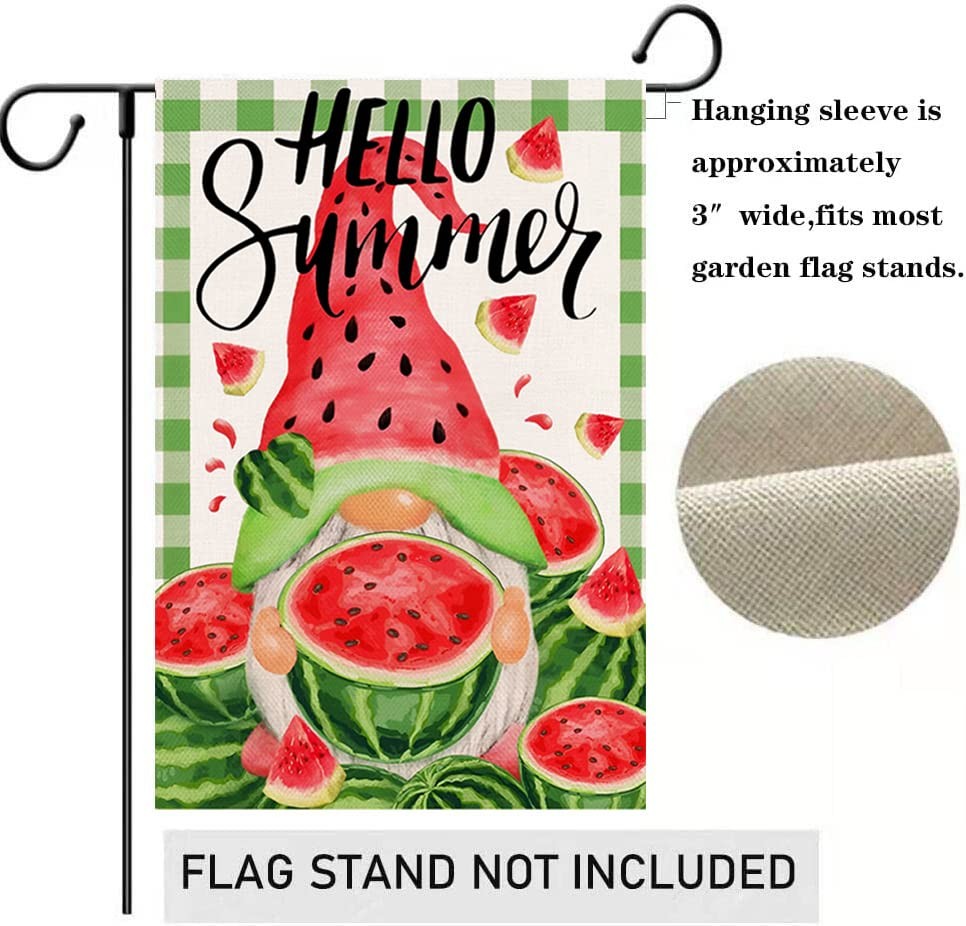 Hello Summer Watermelon House Flag 28 x 40 Inch Summer Gnome Decorative Doubl... gallery