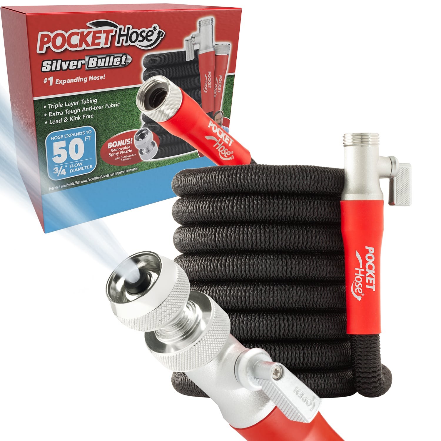 Pocket Hose Silver Bullet 2.0 Expandable Garden Hose 50-FT Adjustable Turbo gallery