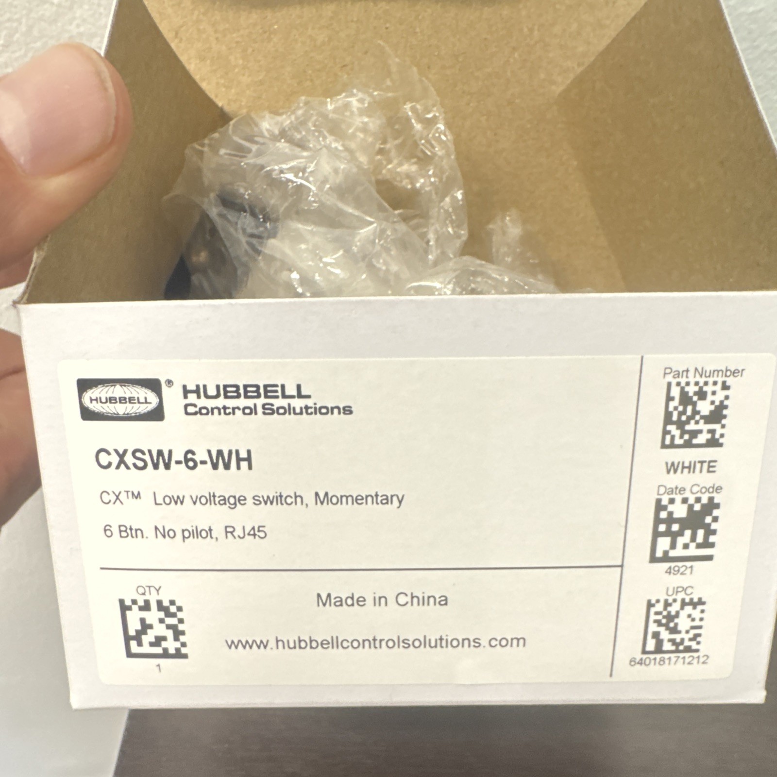 Hubbell Control Solutions CXSW-6-WH Low Voltage Momentary Push Button RJ45 White gallery