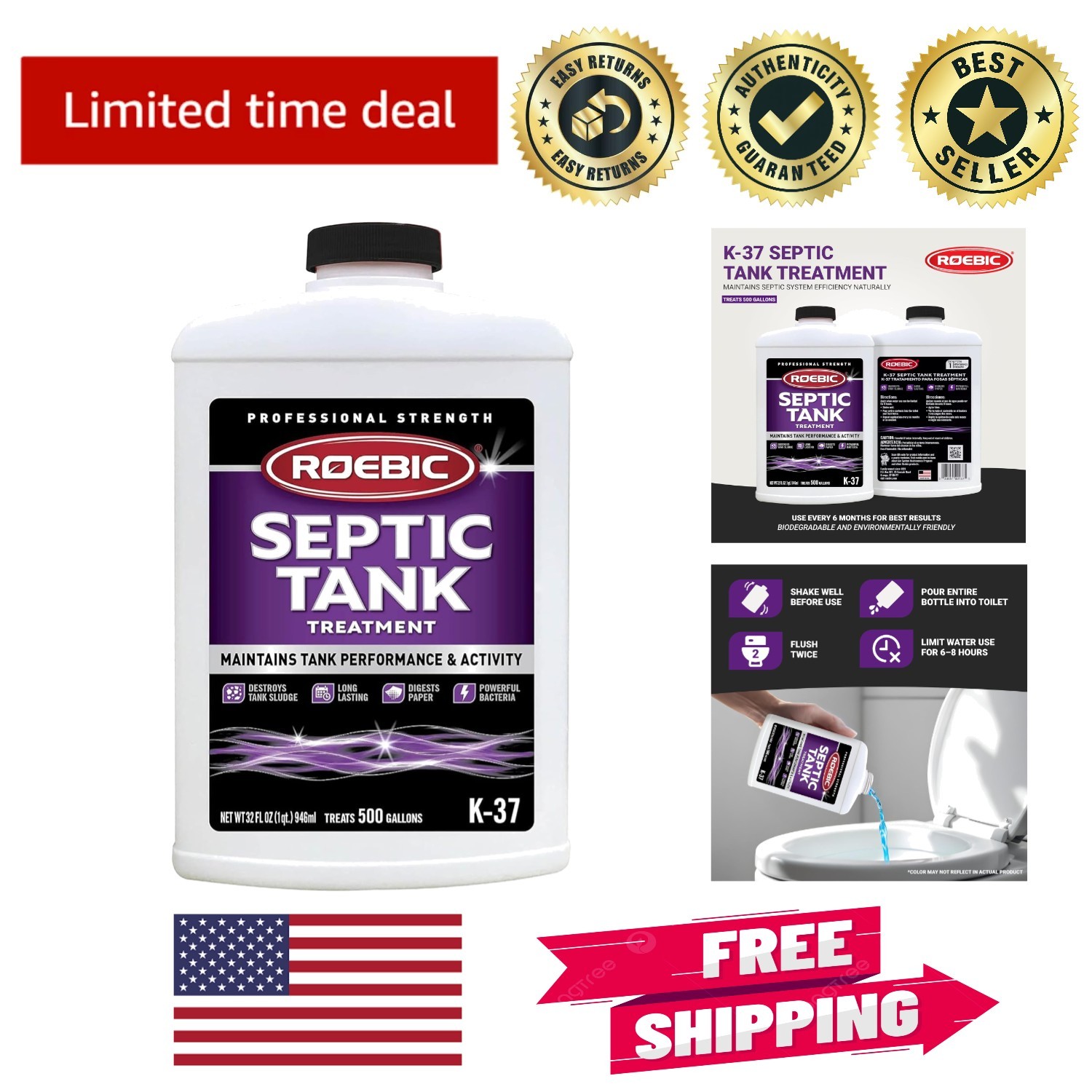 Safe 32 Fl Oz Septic Tank Treatment with Bacteria Enzymes - Works for 1 gallery