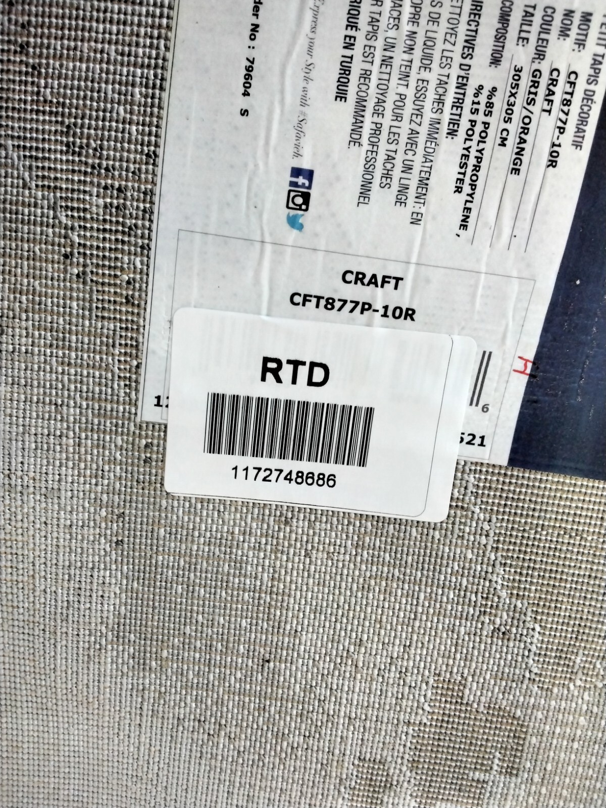 GREY / ORANGE 10' X 10' RD Back Stain Rug, Reduced Price 1172748686 CFT877P-10R gallery