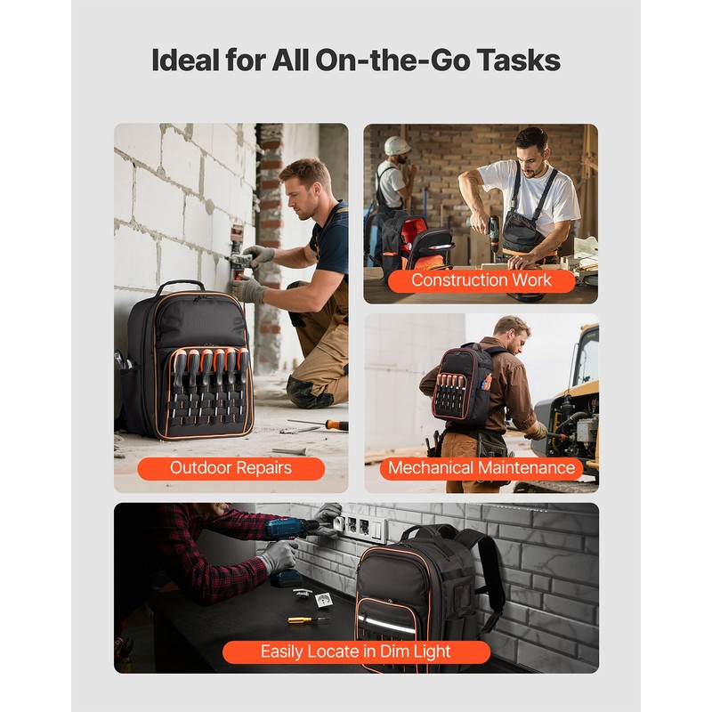 Tool Backpack 49 Pockets Tear-resistant Jobsite Backpack for Electrician gallery