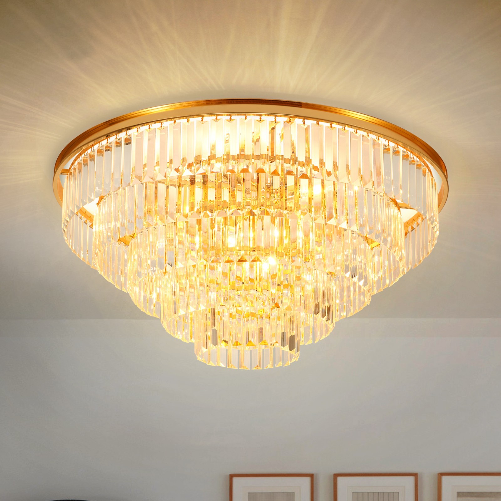 31.5 Inch Crystal Chandelier LED Flush Mount Ceiling Light Fixtures Luxury gallery