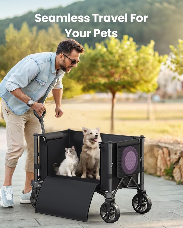 120L Wagons Carts Foldable, Collapsible Wagon Cart with 220 lbs Max Black gallery