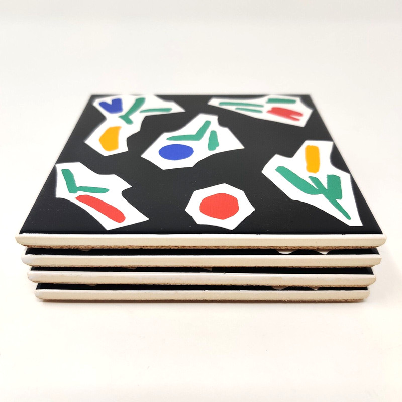 4x Block L. Silva Ceramic Tile Coasters Trivet Cork Retro Modern Pop Art 80s 90s gallery