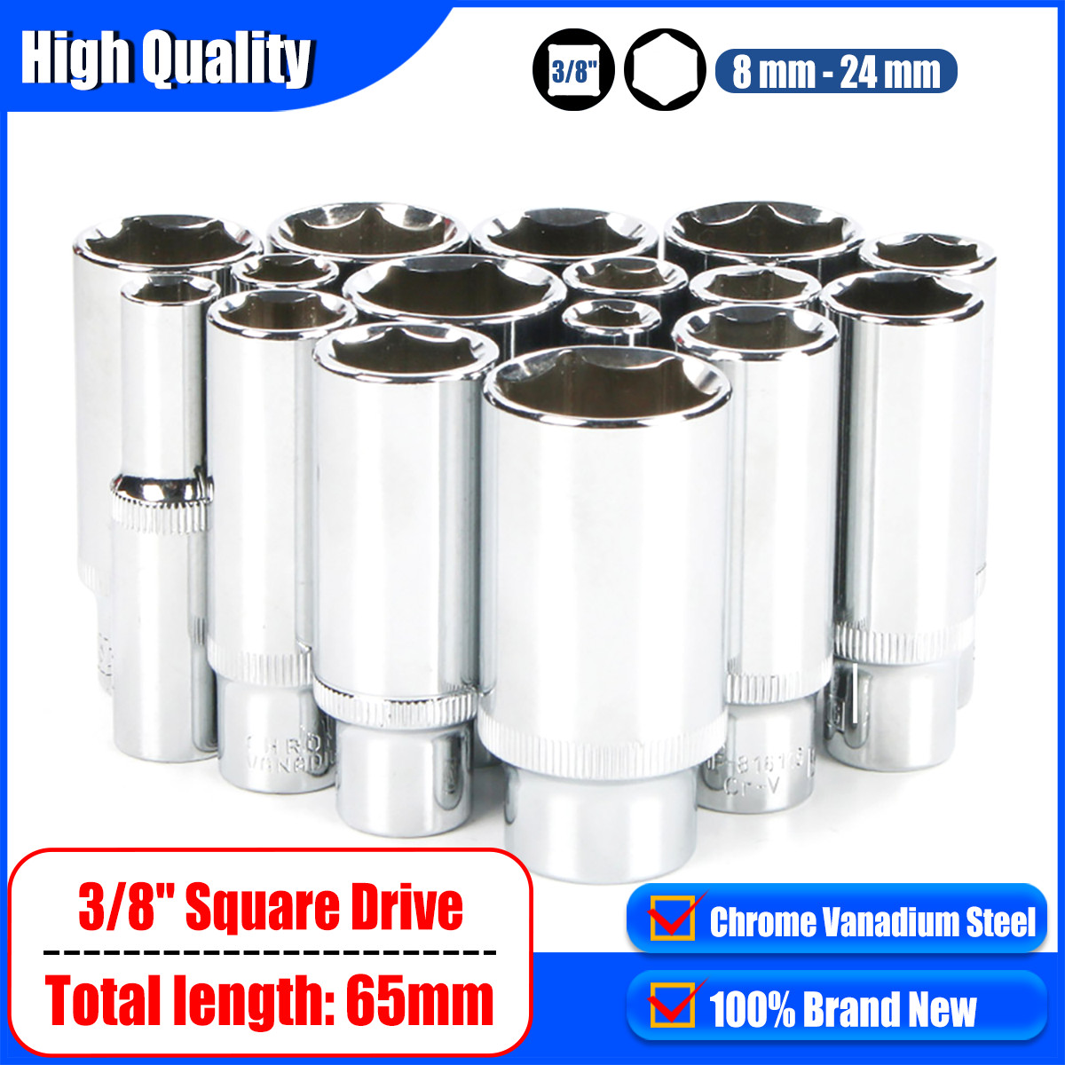 Square Drive Deep Socket -8 to 24mm/ALL SIZE Set- Metric 6 Point Hex Drive 3/8" gallery