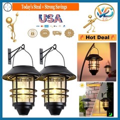 2 Pack Solar Outdoor Lanterns Waterproof Wall Mount Garden Porch Fence Light