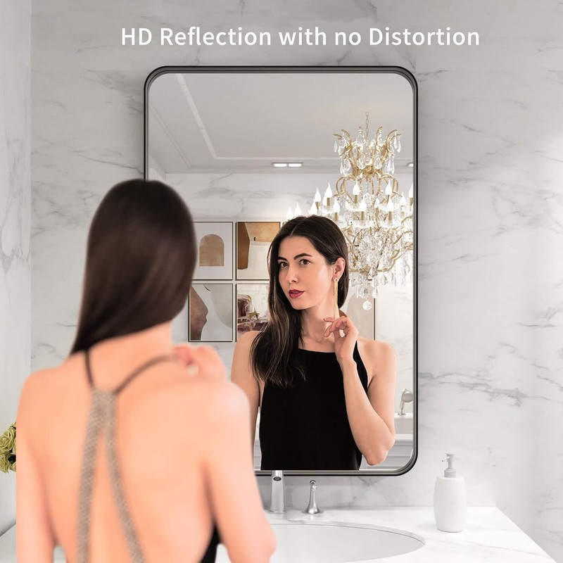 Bathroom Mirror, 24X36-inch Round Rectangular Mirror, Rustproof, Tempered Glass gallery