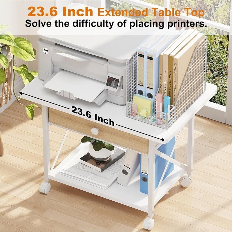 2 Tier Printer Stand W/ Rolling Casters & Under Desk Storage Home Office New gallery