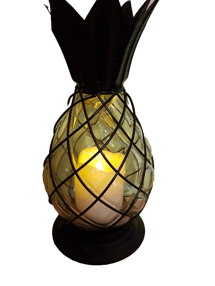 Pineapple Shaped Lamp with fake flickering candle inside. Use with timer or not.