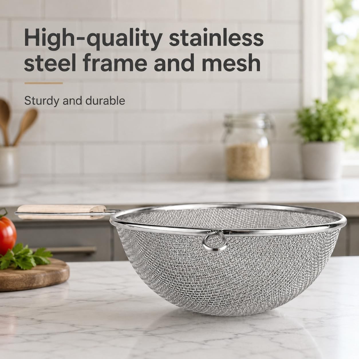 Huji 8-Inch Stainless Steel Double Mesh Food Strainer Colander - Fine Sieve Sift gallery