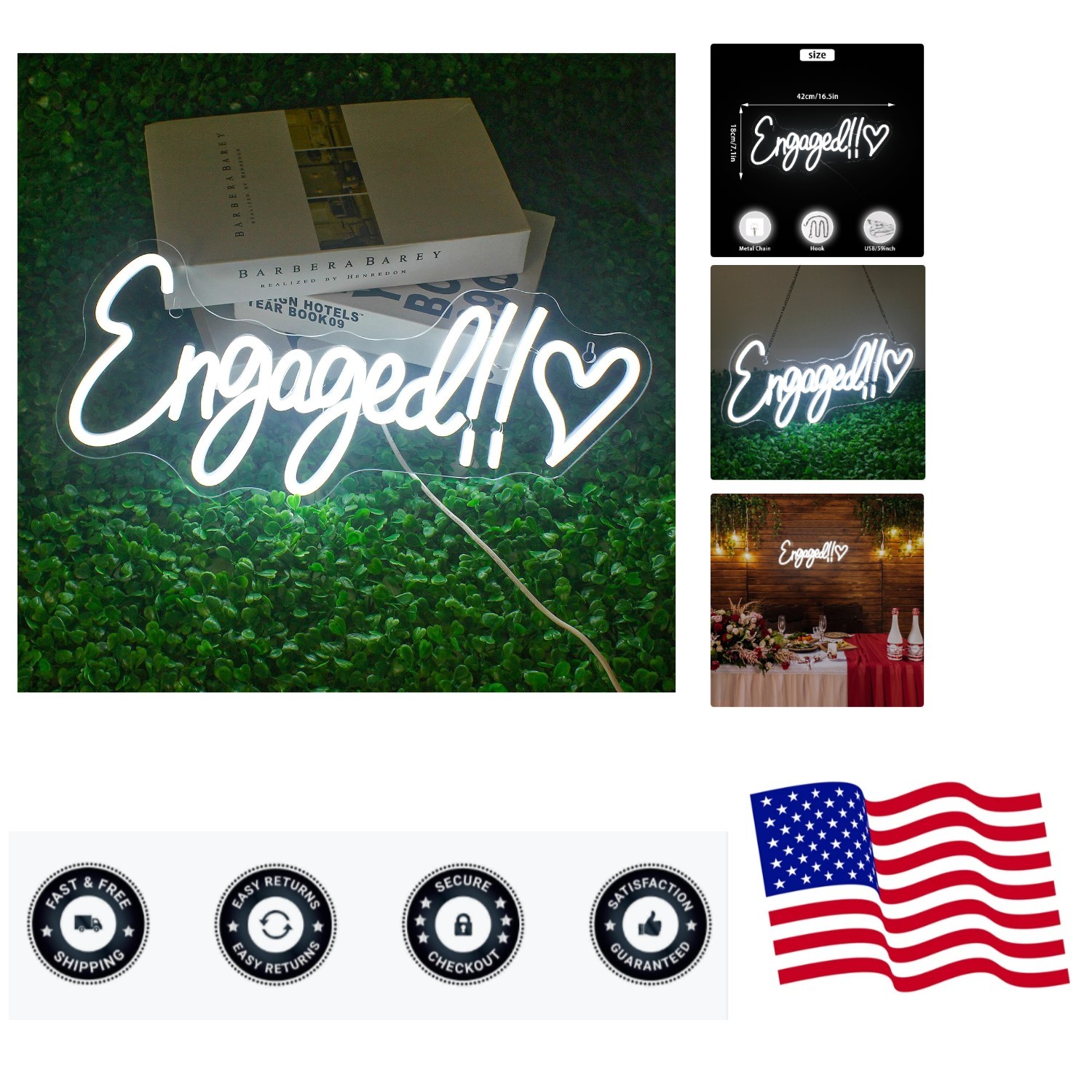 Elegant Engaged Neon Wall Sign - Adjustable Brightness for Special Occasions gallery