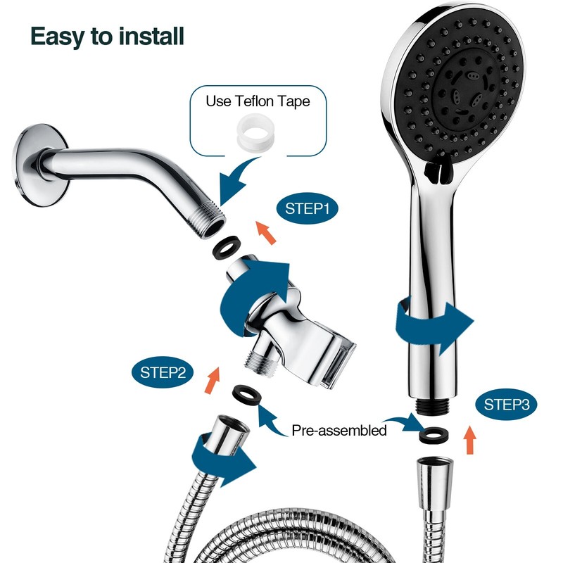 5 Spray Settings Handheld Shower Head Kit with 60" Long Stainless Steel Hose gallery