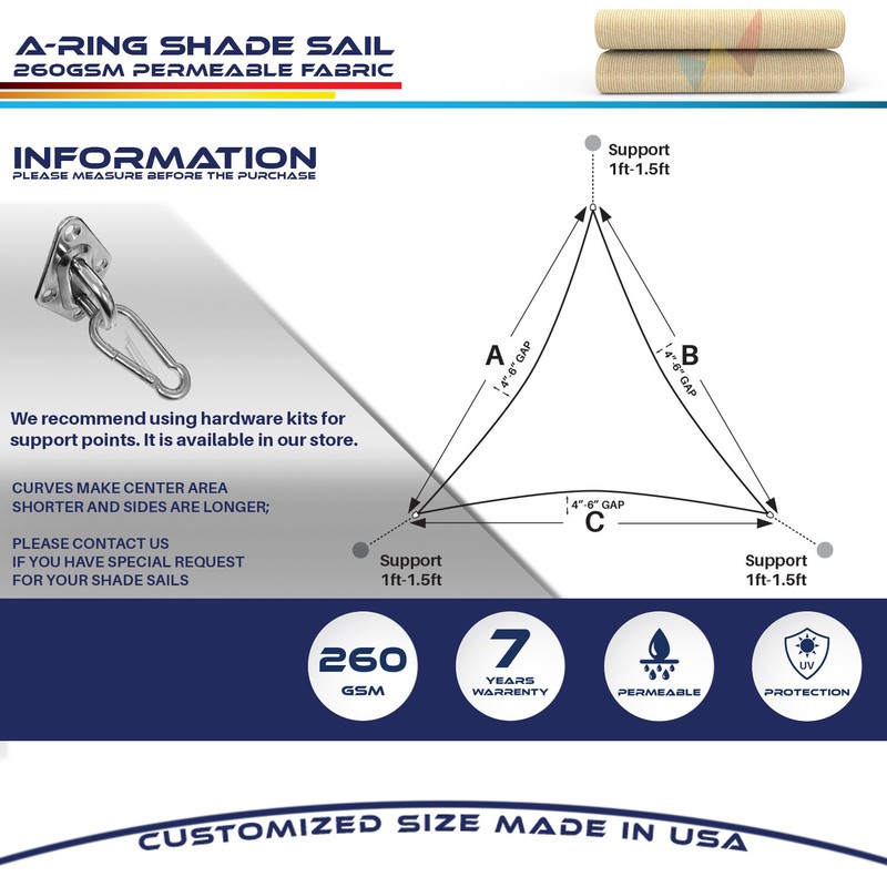 28/29/30FT Sand Equilateral Triangle Outdoor Steel Cable Sun Shade Sail 260GSM gallery