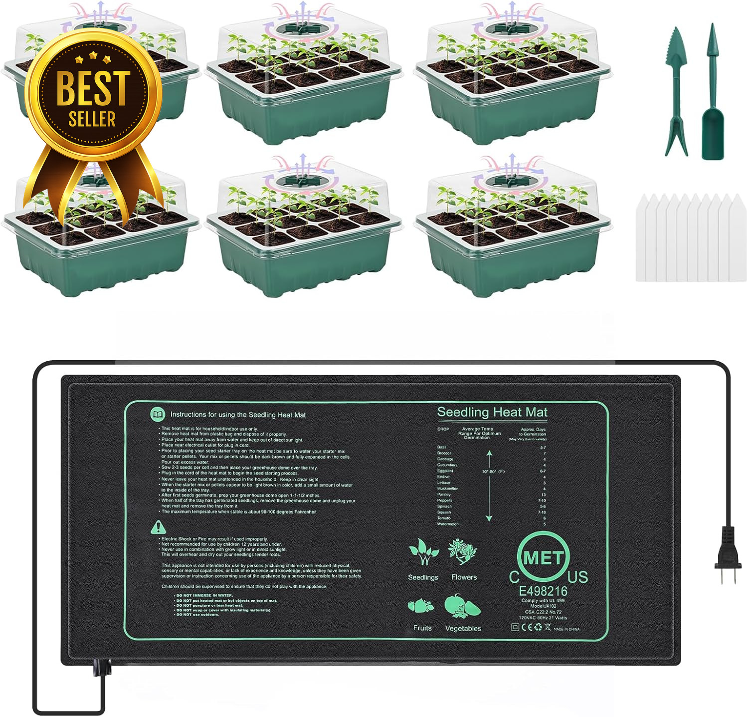 Seed Starter Tray Kit with 10x20.75 Heat Mat Humidity Dome Plant Propagation Set gallery