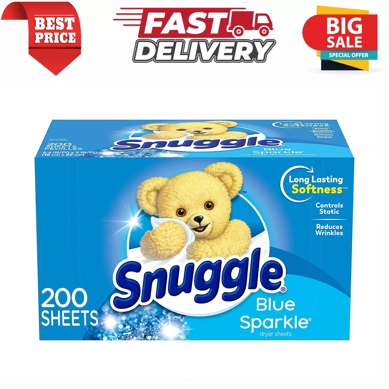 Snuggle Fabric Softener Dryer Sheets, Blue Sparkle, 200 Count gallery